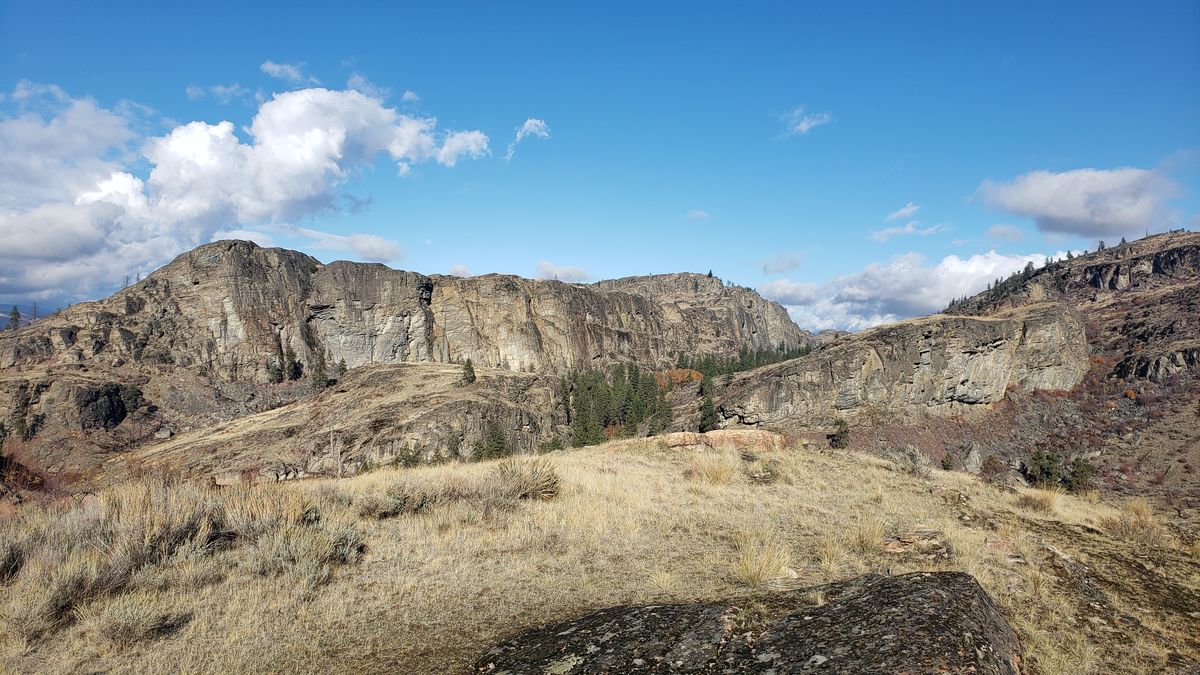 View from the canyon overlook at McLaughlin Canyon under blue sky